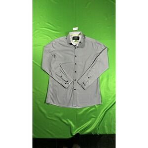Tom Baine Performance Slim Fit Geometric Dress Shirt Black White Mens S